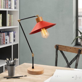 Opviq Manavgat - N-606 Lámpara de mesa roja con base de madera